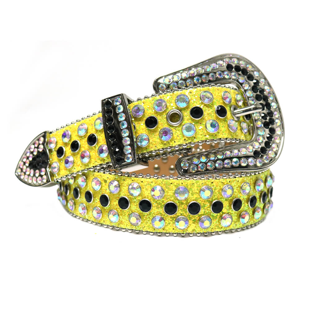Yellow DNA Belt with Colorful Rhinestones for Men